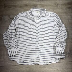 Baird McNutt Murano Shirt Mens XL White Stripe Linen Long Sleeve Pullover Casual